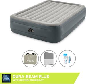 Letto ad aria Intex - 2 persone - 152 x 203 x 46 cm - Grigio - Con pompa incorporata + lenzuola antracite + set di riparazione