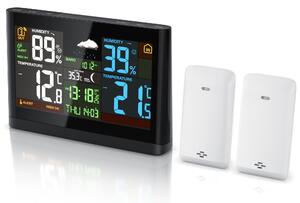 Stazione meteo wireless BEARWARE con display a colori, stazione meteo wireless con 2 sensori esterni, pressione dell'aria, andamento della temperatura, previsioni del tempo