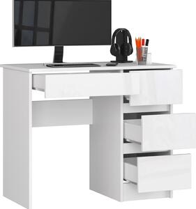 BDW Scrivania da ufficio con 4 cassetti, scrivania da gioco, bianco lucido destro