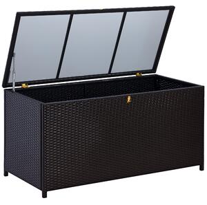 Outsunny Baule da Esterno da 284L con Pistone a Gas, Rattan PE e Acciaio, 118x54x59 cm, Marrone Scuro | Aosom Italy