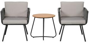 Outsunny Set da giardino in rattan sintetico 3 pezzi struttura in acciaio 2 poltrone + tavolino cuscini inclusi grigio