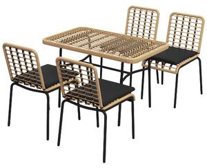 Outsunny Insieme tavolo e 4 sedie da giardino, 5 pezzi in resina effetto rattan, metallo nero e vetro temperato - cuscini inclusi