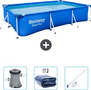 Piscina Bestway Steel Pro rettangolare - 300 x 201 x 66 cm - blu - include pompa - tenda da sole - kit di pulizia