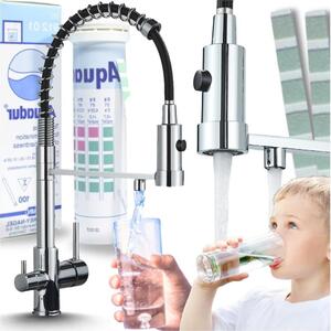 Rubinetto da cucina a 3 vie Ari Solid Spring con collegamento filtro acqua, doccetta estraibile e canna girevole 360, cromato