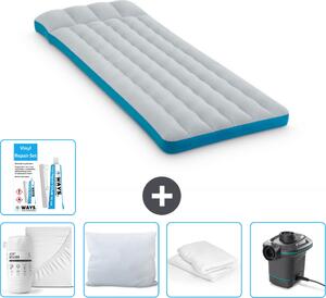 Materassino da campeggio Intex - letto francese - 72 x 189 x 20 cm - blu - lenzuolo incluso - bacio - pompa - set di riparazione en pillow protector