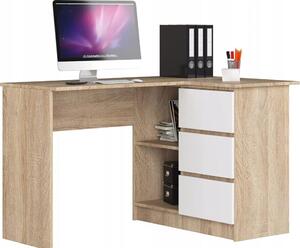 BDW, scrivania angolare destra, 3 cassetti, 4 ripiani, rovere Sonoma/bianco destra