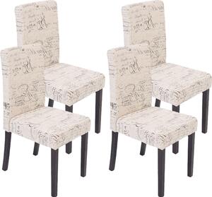 Set di 4 sedie per sala da pranzo Sedia da cucina Littau ~ tessuto con scritte, crema, gambe scure