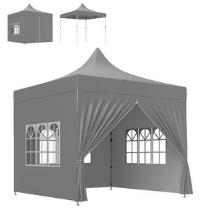 Outsunny Gazebo da giardino tenda pieghevole 3 x 3 m 4 pareti laterali rimovibili 3 finestre altezza regolabile sacca per il trasporto grigio