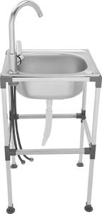 Lavello indipendente in acciaio inox - Vasca singola - Con rubinetto - 2 fori - Montaggio necessario - Argento