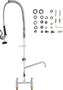 Rubinetto commerciale SucceBuy con doccetta di prelavaggio, altezza 44 pollici, centro 8 pollici, bocca girevole 12 pollici, in ottone, per lavelli da cucina con 1/2/3 vasche, per montaggio a ponte, con doccetta estraibile