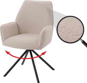 Sedia da pranzo HWC-G67, sedia da cucina con braccioli, posizione girevole automatica, tessuto/tessuto bouclé Oeko-Tex MVG ~ crema