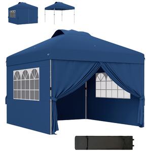Outsunny Gazebo barnum pop-up pieghevole 3 x 3 altezza regolabile pareti laterali aperture finestre sacco da trasporto con ruote