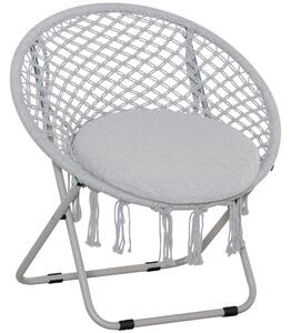 Outsunny Poltrona sospesa rotonda da giardino poltrona a luna papasan pieghevole grande comfort macramé cotone poliestere grigio