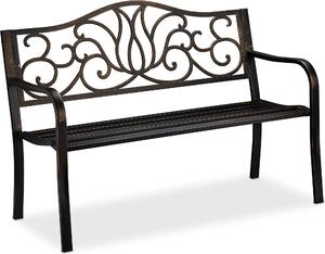 Panchina da giardino Relaxdays in stile antico per 2 persone, per balcone o terrazza, in metallo, dimensioni L 90 x P 127,5 x A 63 cm, acciaio e ghisa, colore nero-bronzo