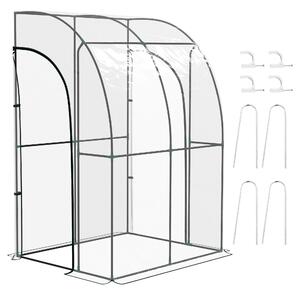 Outsunny Serra da giardino adossata con 2 porte con cerniera avvolgibili in acciao PVC transparente
