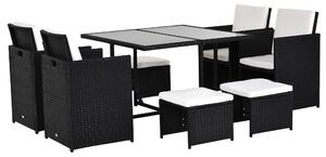 Outsunny Set da Giardino in Rattan per 8 Persone 9 Pezzi Nero con Cuscini Sfoderabili Crema