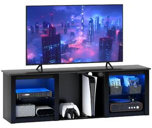 HOMCOM Mobile TV con illuminazione LED per TV fino a 65 pollici, 160 cm con mensole in vetro regolabili, nero