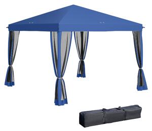 Outsunny Gazebo pop-up Barnum Pieghevole Stile Coloniale 3 x 3 m 4 zanzariere + Borsa Trasporto blu