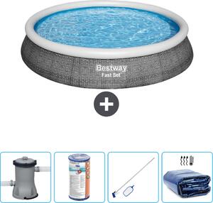Piscina gonfiabile rotonda Bestway - stampa rattan - 396 x 84 cm - inclusa pompa - filtro - kit di pulizia - tenda da sole