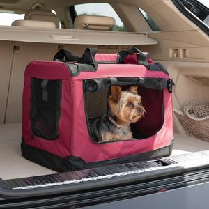 Trasportino pieghevole per animali domestici belviona, comodo e sicuro, Oxford + rete, riponibile in poco spazio, fino a 10 kg, 50x34x36 cm, rosso vino