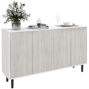 HOMCOM Buffet da cucina mobile da archiviazione 2 armadi con ripiani regolabili, 121 x 37 x 75 cm, bianco e effetto legno grigio