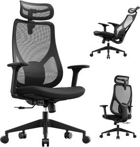 SENSE7 Moyo Sedia da ufficio ergonomica Sedia da scrivania Nera Braccioli 3D Schienale in rete Supporto lombare Poltrona direzionale Sedia per home office e PC 150 kg