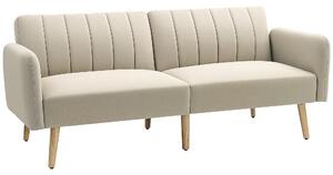 HOMCOM Divano Convertibile 2 Posti Design Scandinavo Schienale Regolabile 3 Posizioni Piedi Legno Tessuto Effetto Lino Beige