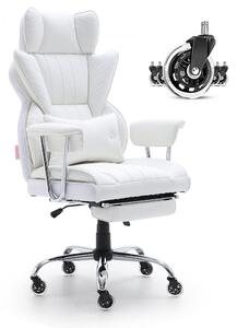 "Sedia da ufficio in Finto cuoio bianca - Sedia direzionale con poggiapiedi - Sedia girevole da scrivania - Altezza regolabile 0-80 mm - Portata 181,43 kg - Sedia direzionale da ufficio - Schienale 860 x 610 mm sedia girevole"