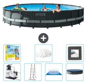 Piscina Intex Round Ultra XTR Frame - 610 x 122 cm - inclusa pompa - scaletta - telo di fondo - confezione di manutenzione della copertura - sfere filtranti - piastrelle per il pavimento