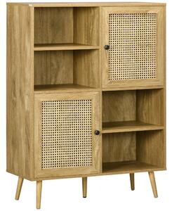 HOMCOM Buffet mobile da soggiorno armadio alto aspetto legno e vimini design 2 porte - dim. 90L x 32,5l x 120H cm