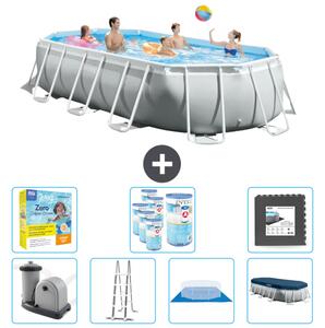 Piscina Intex Oval Prism Frame - 503 x 274 x 122 cm - Grigio - compresa pompa - scaletta - telo di fondo - pacchetto di manutenzione della copertura - filtro - piastrelle per il pavimento
