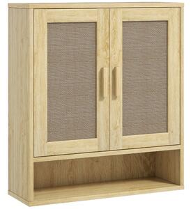 HOMCOM Mobile da parete per bagno, mobile wc sospeso con doppia porta e ripiano aperto 59 x 20 x 66,5 cm effetto legno di quercia