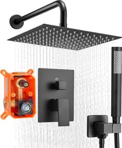 Sistema doccia quadrato con rubinetto nero opaco e soffione a pioggia da 254 mm