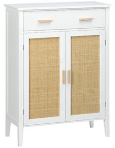 HOMCOM Mobile porta scarpe con 2 ante effetto intreccio rattan cassetto 80 x 35 x 110 cm bianco