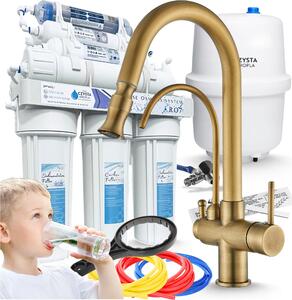 Filtro per l'acqua RO7, rubinetto da cucina Parma a 3 vie, oro spazzolato