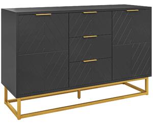 HOMCOM Buffet design contemporaneo graphique 2 armadi porta ripiani regolabili 3 cassetti scorrevoli in legno nero metallo dorato