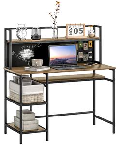 HOMCOM Scrivania con ripiani scrivania informatica scrivania per computer con 4 ripiani, ampio piano e lavagnetta, marrone