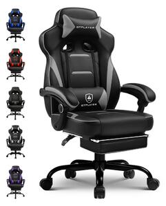 Sedia da gaming GTPLAYER con poggiapiedi, sedia da ufficio ergonomica con capacità di carico di 150 kg, poltrona da gaming con supporto lombare e poggiatesta, sedia da computer regolabile in altezza