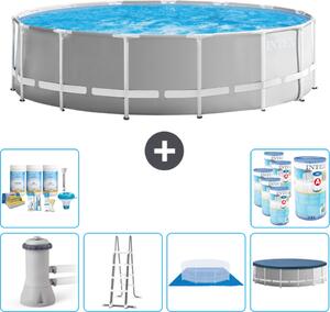 Piscina Intex Round Prism Frame - 457 x 122 cm - Grigio - inclusa pompa - scaletta - telo di fondo - pacchetto di manutenzione della copertura - filtro