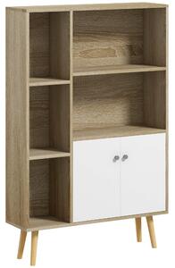 HOMCOM Libreria scandinava mobile da parete dim. 80L x 23,5P x 123A cm 5 nicchie armadietto 2 porte piedi inclinati