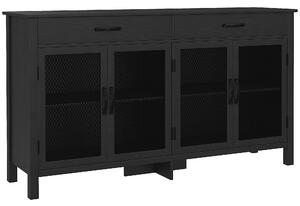 HOMCOM Mobiletto basso meuble de rangement 4 porte con étagères reglables e 2 cassetti stile industriale 150 x 40 x 85 cm nero