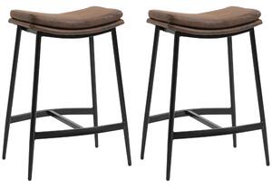 HOMCOM Set 2 Sgabelli da Bar in Stile Industriale con Poggiapiedi, in Finta Pelle, 48.5x38.5x68.5 cm, Nero e Marrone | Aosom Italy
