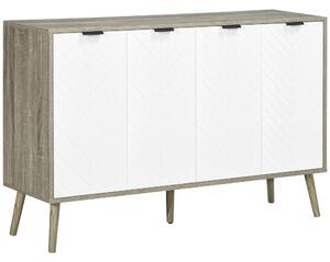 HOMCOM Buffet basso mobile da archiviazione 2 armadi 4 porte motivo spina di pesce ripiani regolabili 120 x 35 x 77,4 cm bianco e grigio
