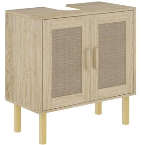 HOMCOM Mobile bagno sottolavabo mobile sottolavabo ante in rattan piedi in legno di pino 2 livelli 60 x 30 x 60 cm quercia