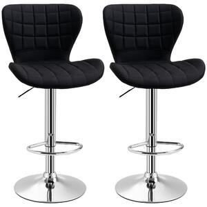 HOMCOM Set di 2 Sgabelli da Bar Design Contemporaneo Altezza d'Assise Regolabile 59-81 cm Girevoli 360° Lino Nero