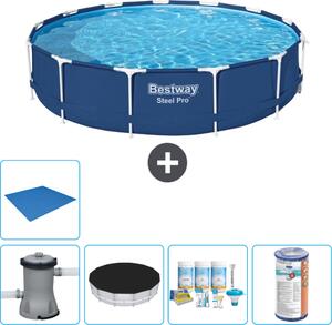 Piscina Bestway Round Steel Pro - 396 x 84 cm - blu - inclusa copertura della pompa - pacchetto manutenzione - filtro - copertura del suolo