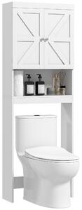 HOMCOM Armadio portaoggetti sopra il water, mobile da bagno con armadio 2 ante scaffale 58,5L x 23l x 170H cm bianco