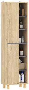 HOMCOM Mobile colonna bagno, armadio bagno con 6 scomparti aperti e 2 armadi, legno naturale
