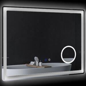 Kleankin Specchio da bagno rettangolare a LED con funzione anti-appannamento, luminosità regolabile, specchio ingranditore x3 80 x 60 cm trasparente