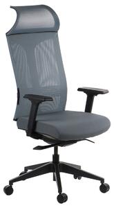 Sedia da ufficio ergonomica girevole RYDER, braccioli regolabili, poggiatesta, seduta scorrevole (avanti-indietro), grigio